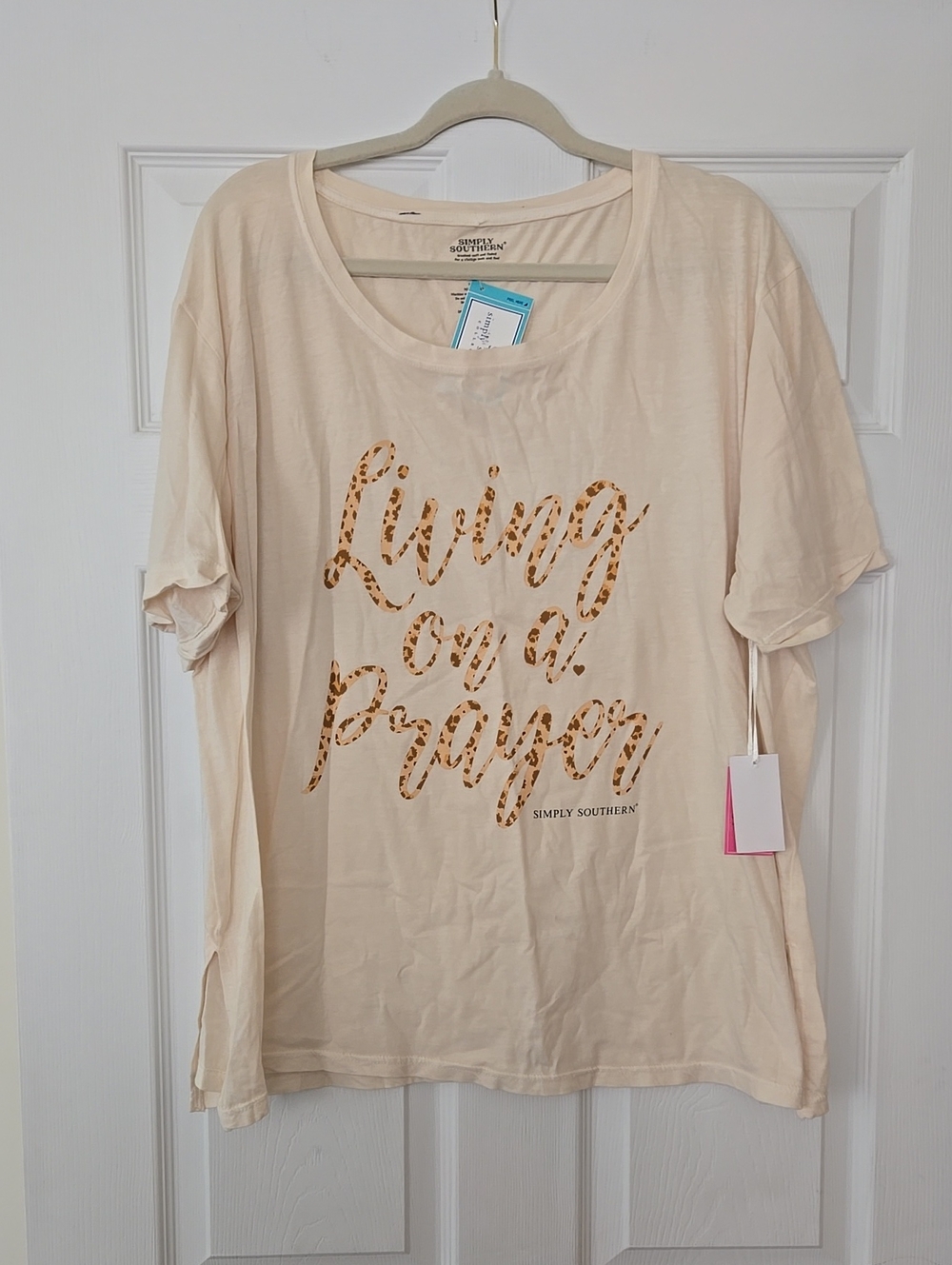 NWT Simply Southern Living On a Prayer Animal Print Vintage Soft Wash Tee